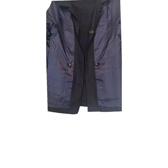 Linen Cargo Jacket L Blazer Pockets Notch Nautical Blue 100% Linen - Picture 5 of 7